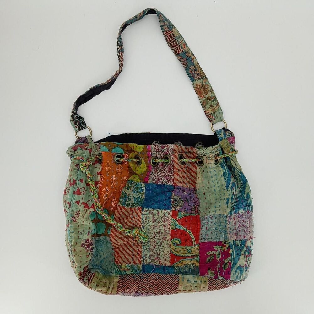 Boho Patchwork Hobo Bucket Bag Maximalist Fairycore Carryall Purse Handmade